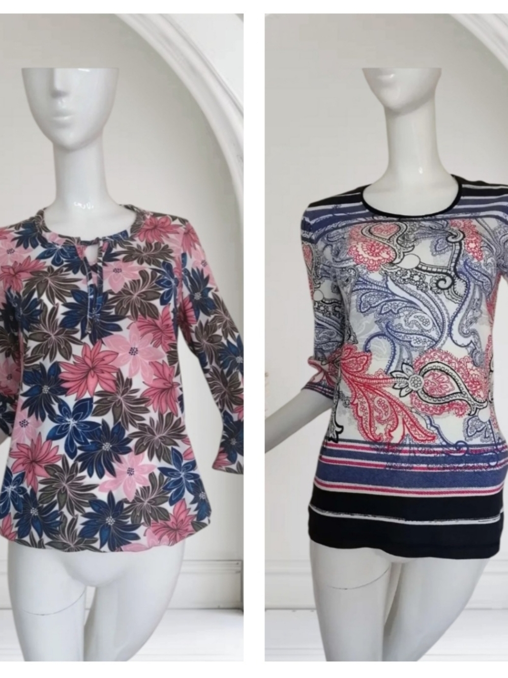 2 Floral Pink & Navy Long-Sleeve Women’s Tops